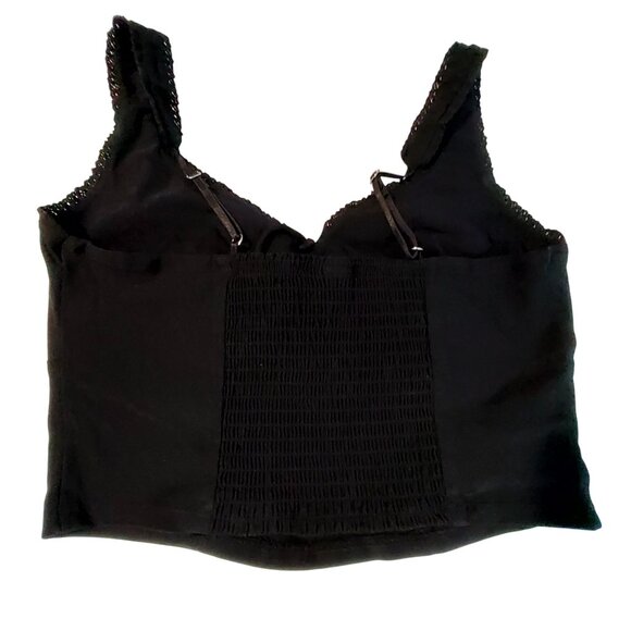 Wild Fable Womens Black Cropped Tank Top With Lace Trim & Adjustable Straps M - Picture 2 of 7